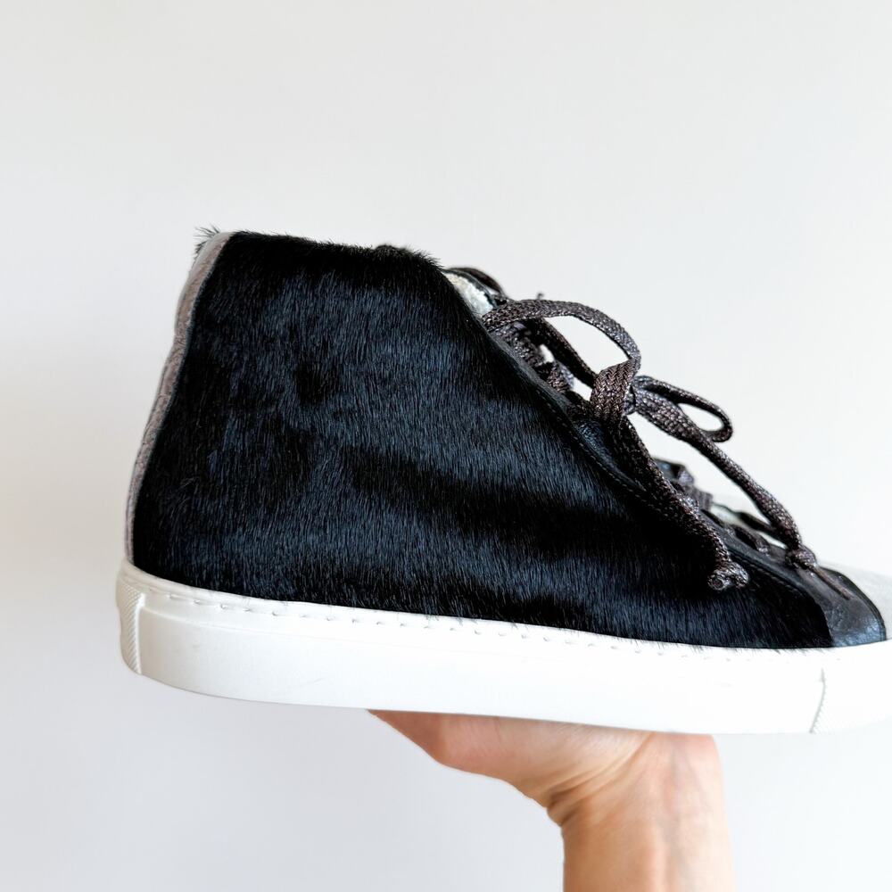 P448 Star Genuine Calf Hair High Top Silhouette Sneaker Black 39 - Picture 3 of 8